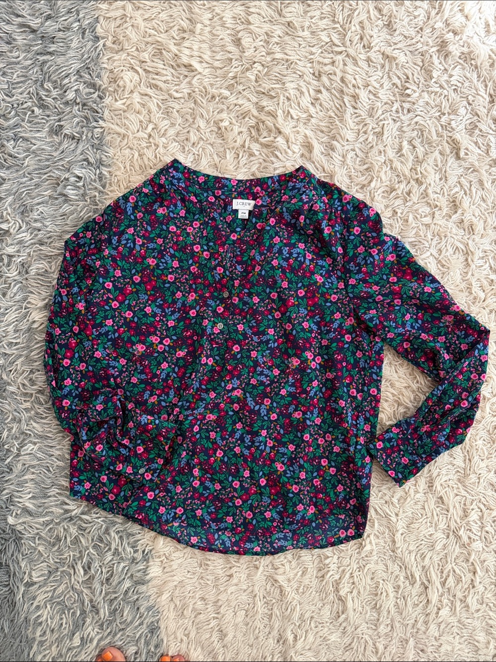 J. Crew Floral Popover Placket Blouse